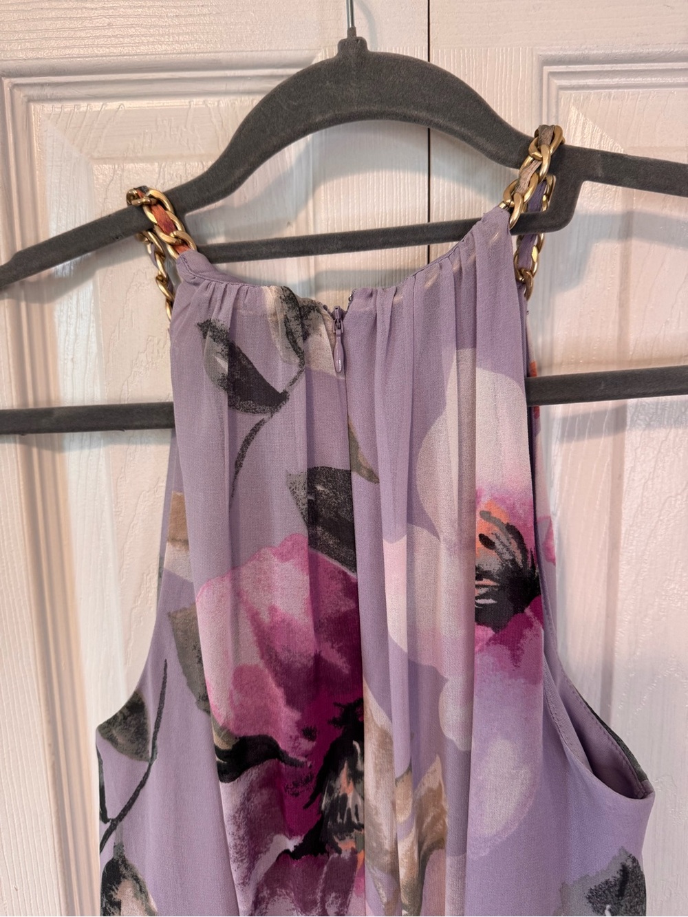 WHBM Lavender Floral Gold Chain Halter High-Low Dress Sz 2 Spring Summer Cocktai - Picture 5 of 16